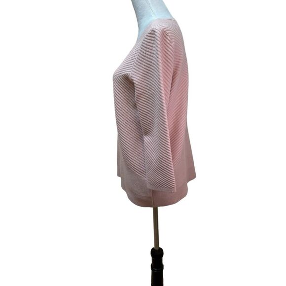 Chico's Size 1 Pink Textured Ribbed Pullover Sweater 3/4‎ Sleeve - Picture 2 of 8